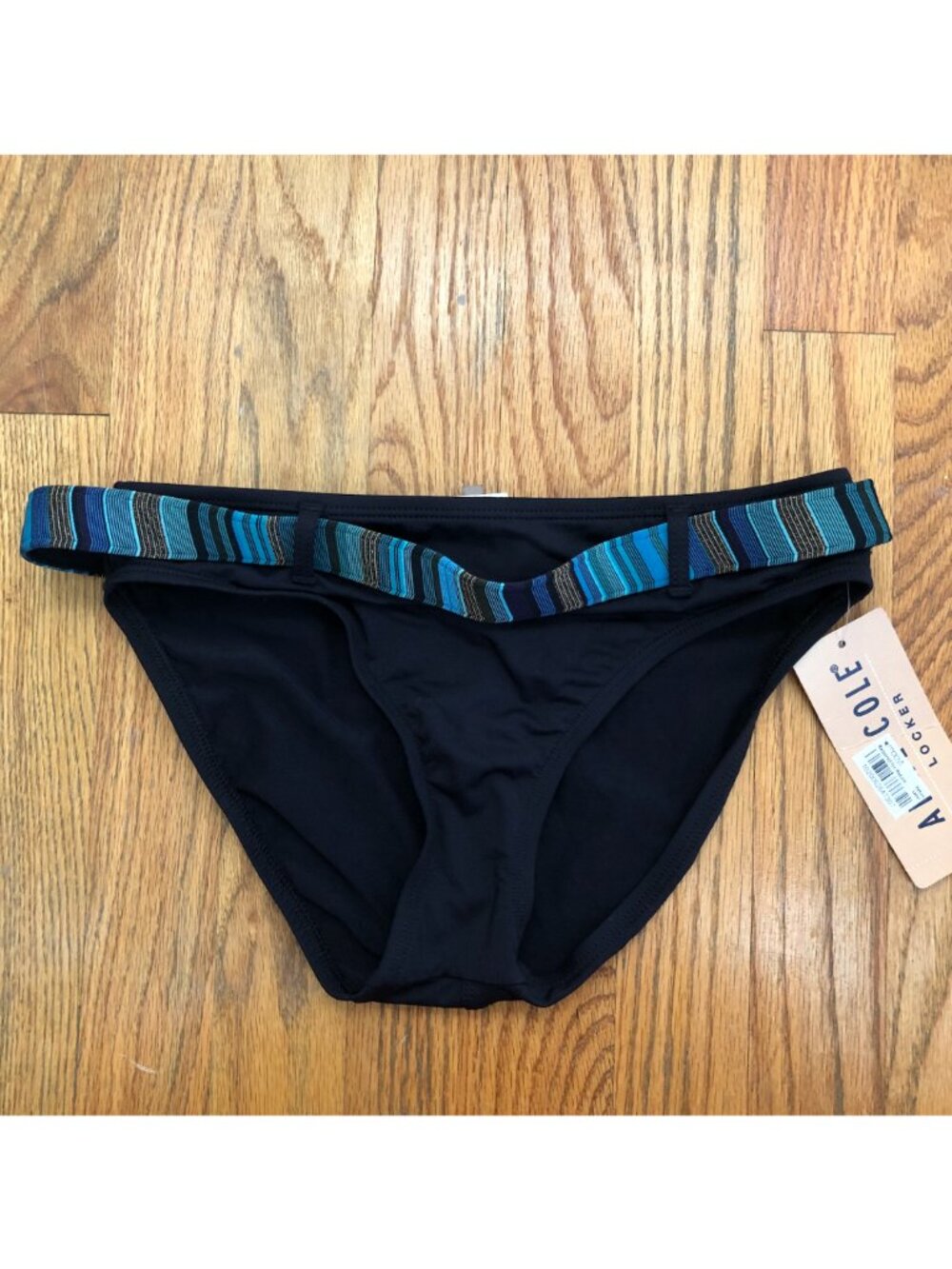 NEW NWT ANNE COLE Black Blue Metallic Copper ? Belted Swim Bikini Bottom Small S